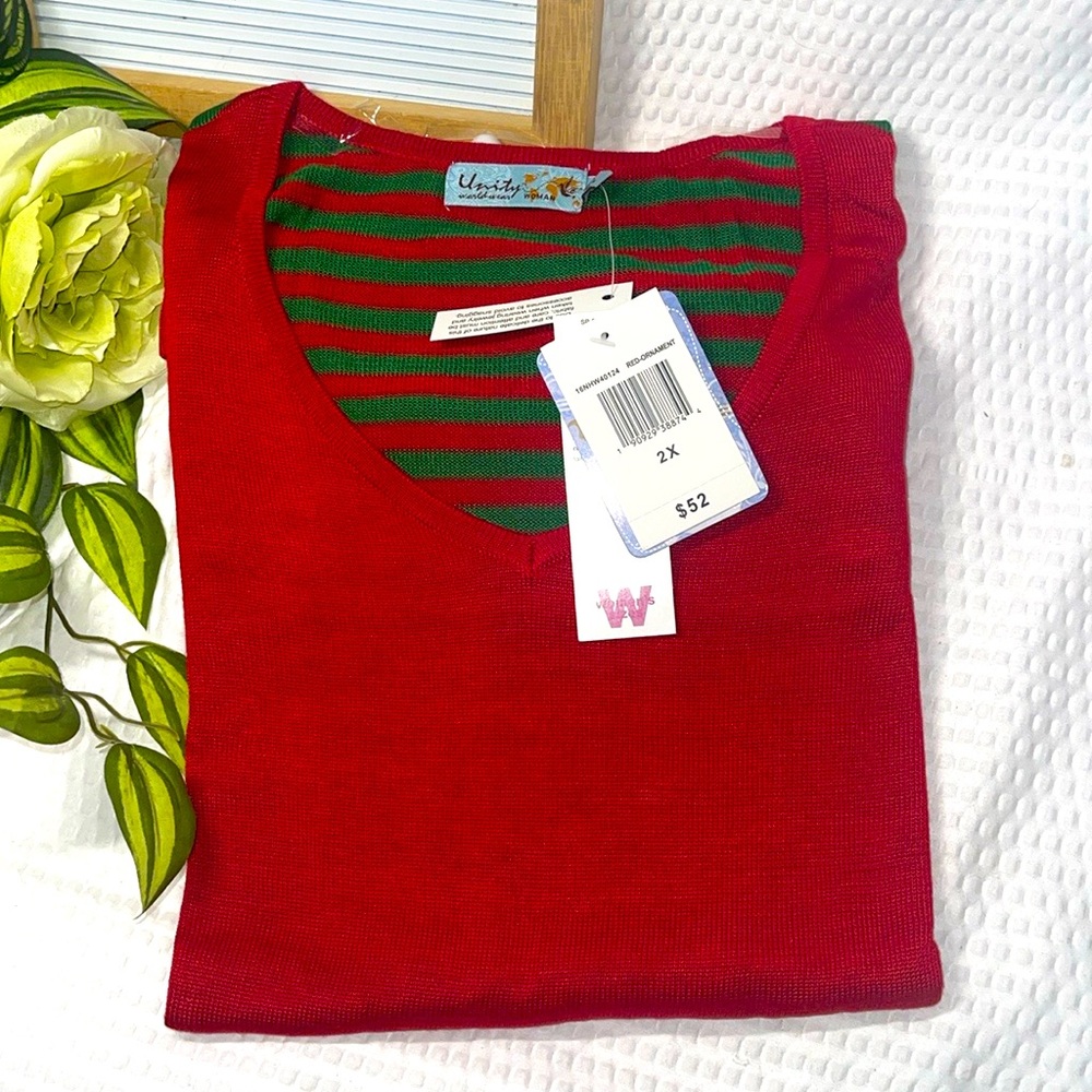 🎄 Unity Women's Sweater 2X Christmas Reindeer Rudolph Red Nose Bedazzled S…
